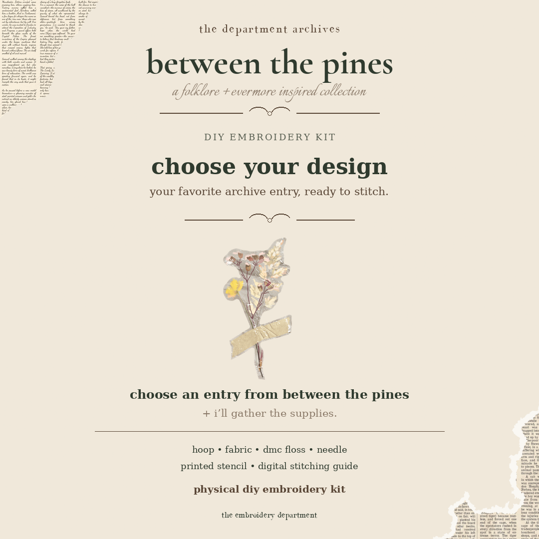 between the pines diy embroidery kit — choose your design