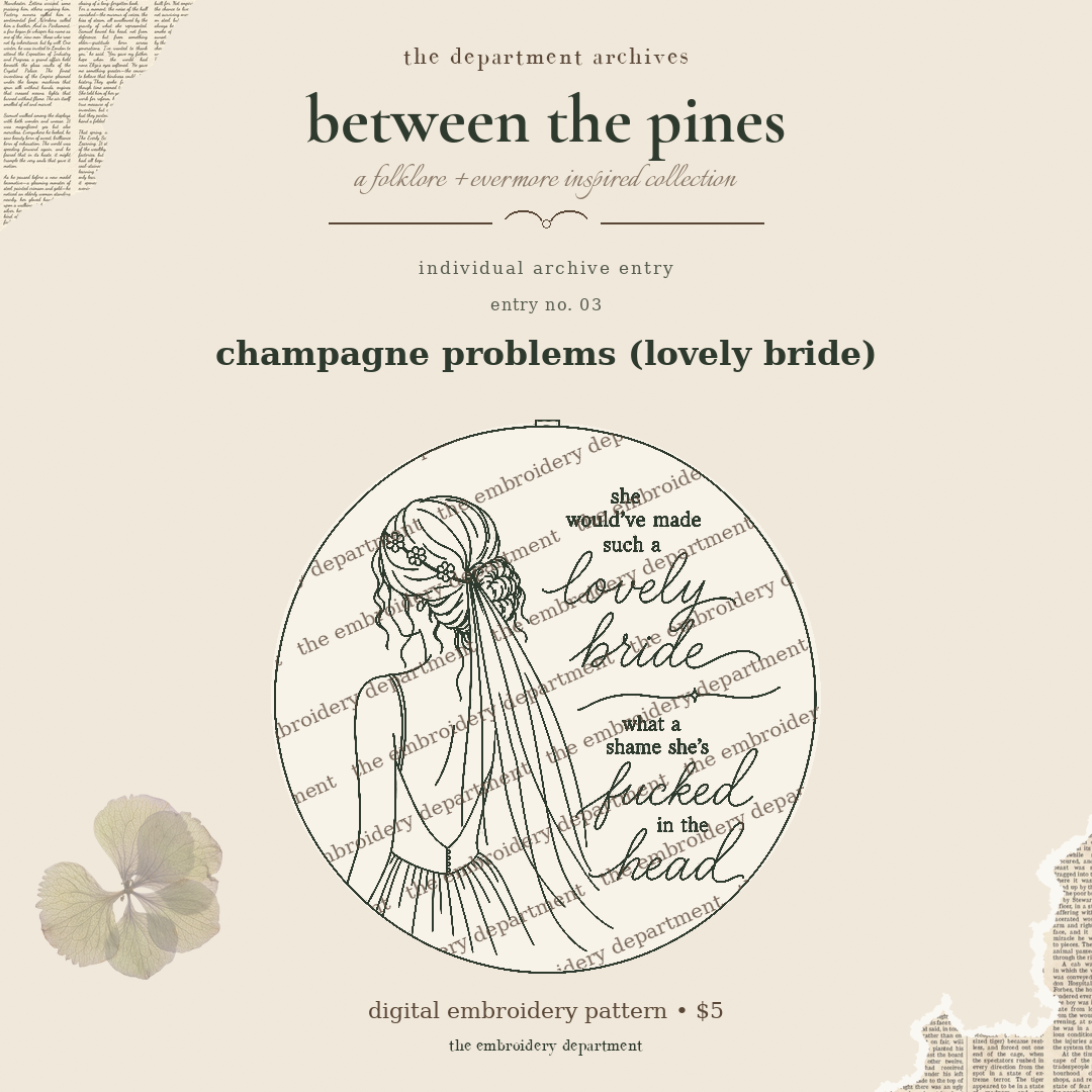 champagne problems (lovely bride) — protected between the pines archive entry preview